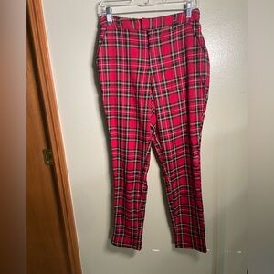 Hot Topic Plaid Pants M Red Straight Leg High Rise Beltloops Alternative Goth
